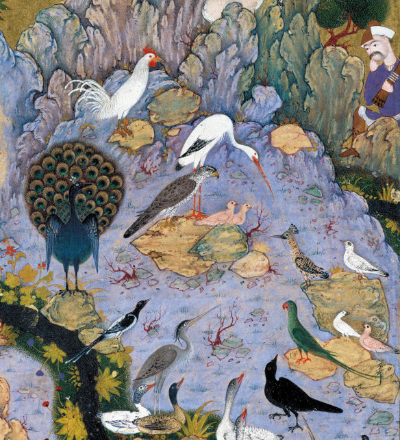 ‘The Conference of the Birds’; detail of an illustration by Habiballah of Sava from a Persian manuscript of the poem by Farid ud-Din Attar, circa 1600